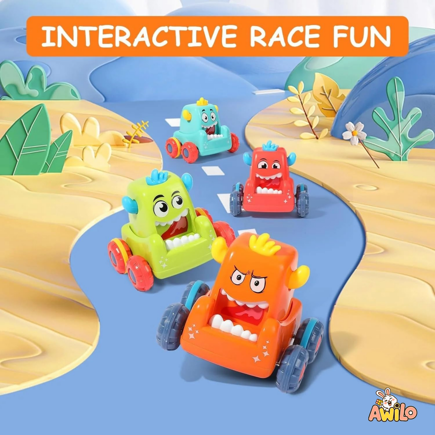 Funny Monster Press & Go Car Toy - Awilo