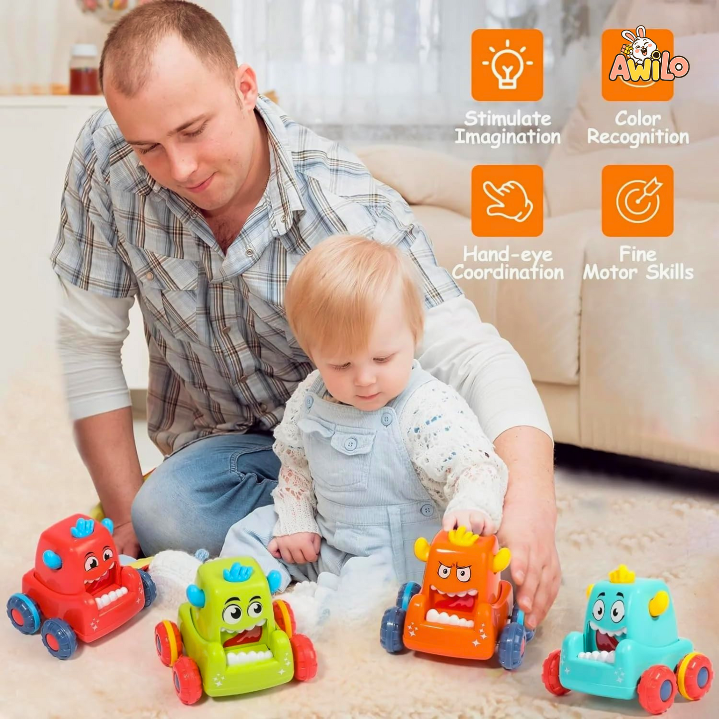 Funny Monster Press & Go Car Toy - Awilo