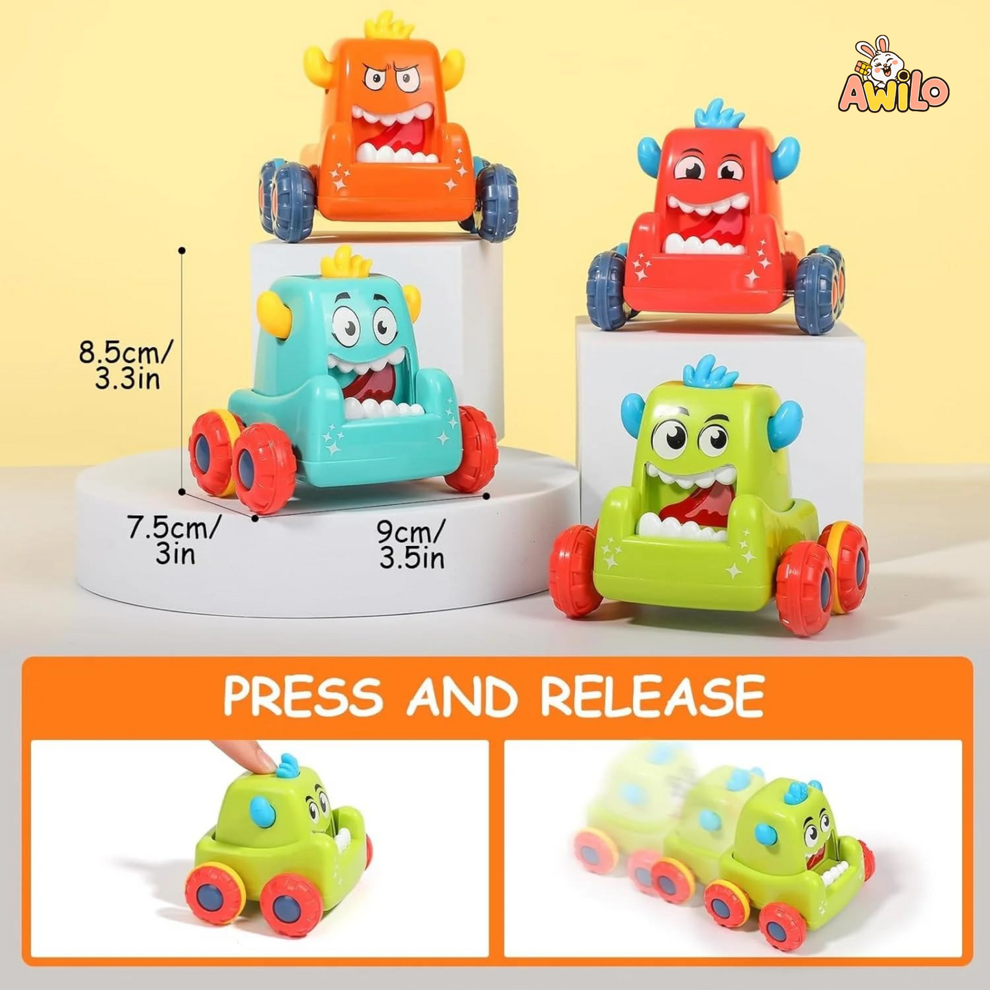 Funny Monster Press & Go Car Toy - Awilo