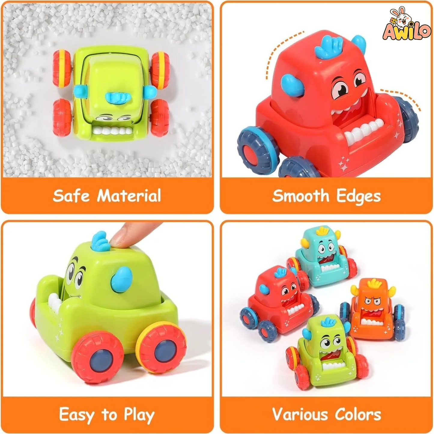 Funny Monster Press & Go Car Toy - Awilo