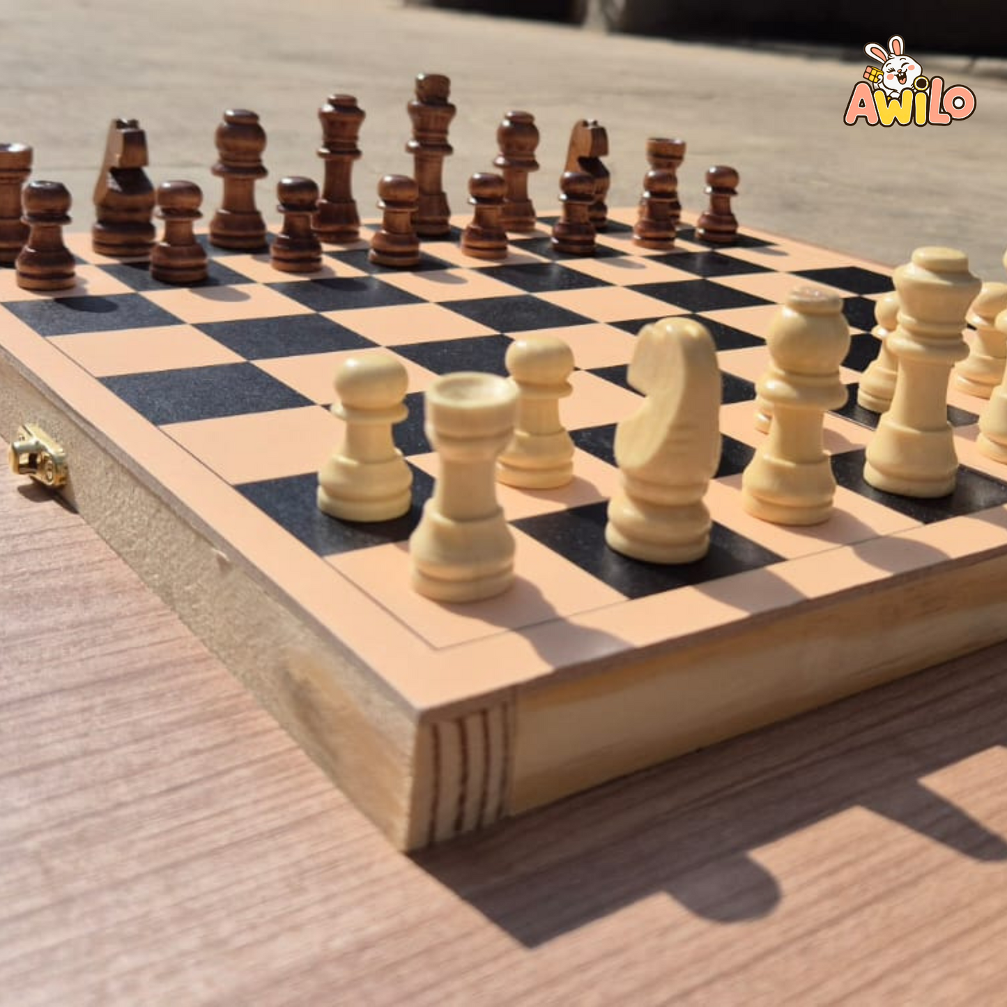 Wooden Foldable Chess Set with Storage - Awilo