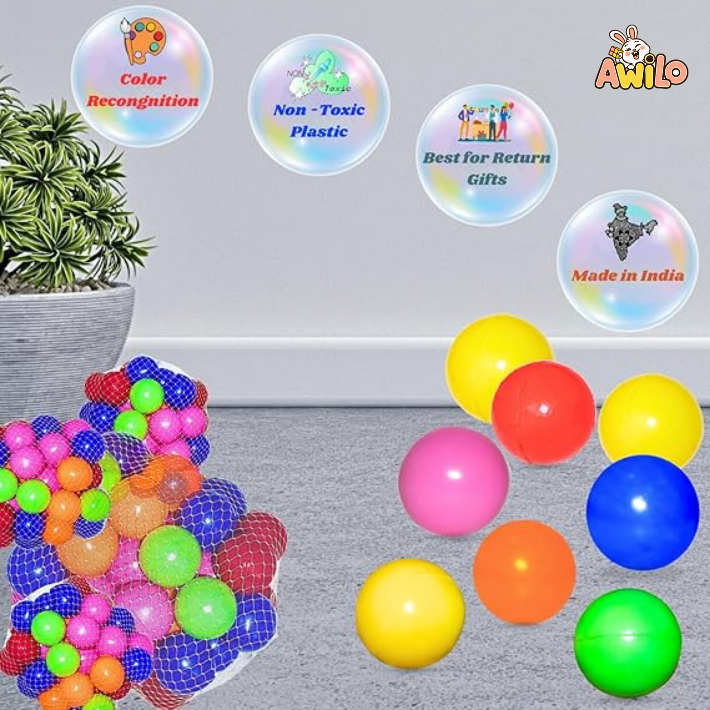 Multicolor Plastic Balls – Set of 7 Play Balls for Kids - Awilo