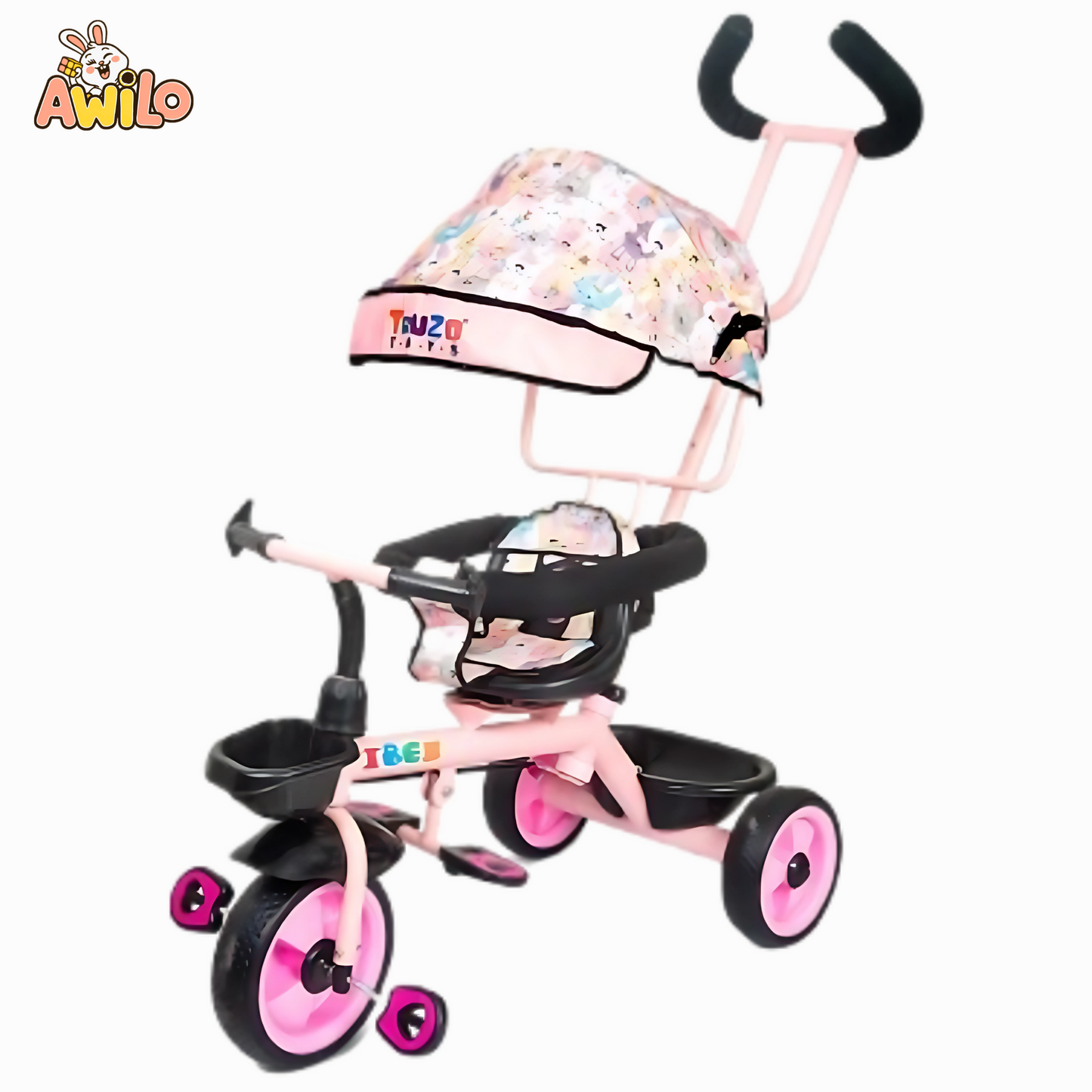 Ibex Handle Push Tricycle for Kids with Backrest & Basket - Awilo