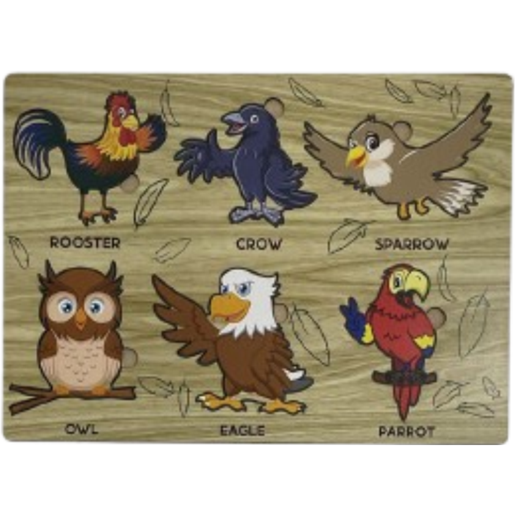 Wooden Educational Birds Puzzle Board for Kids - Awilo