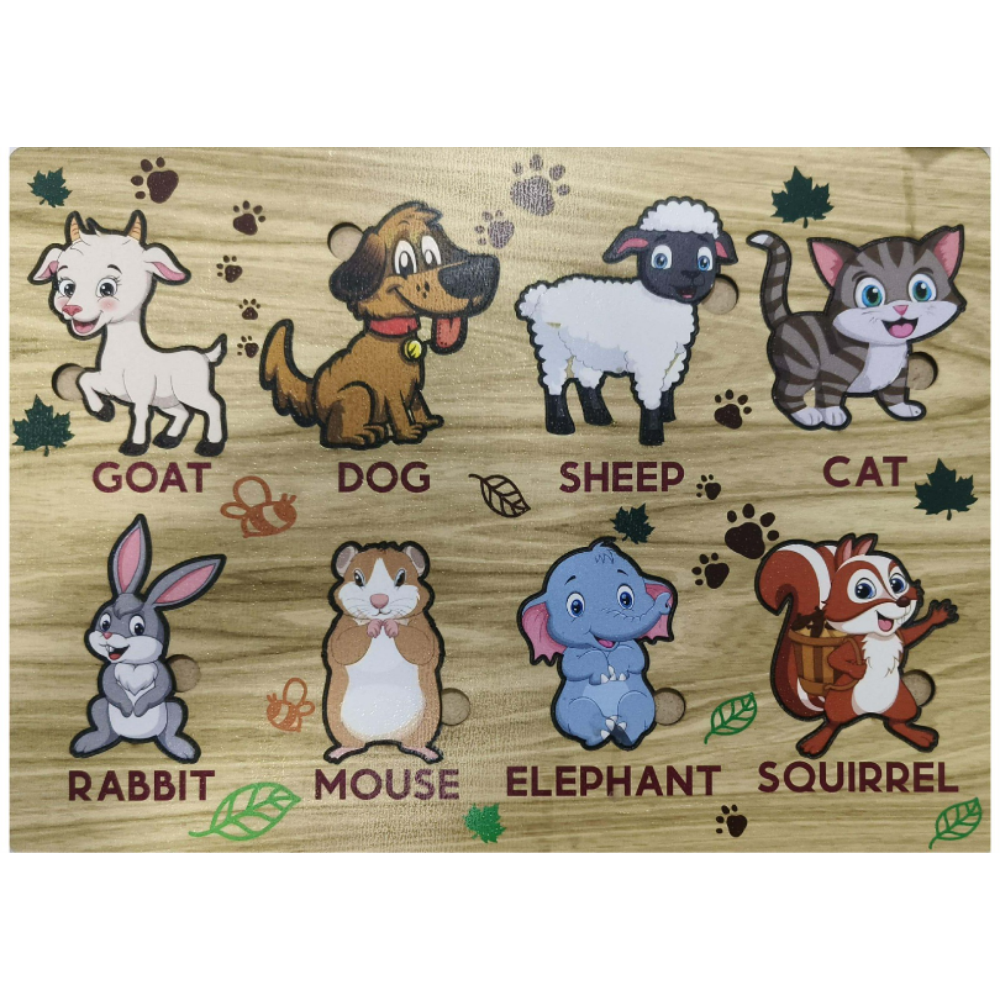 Wooden Educational Animals Puzzle Board for Kids - Awilo