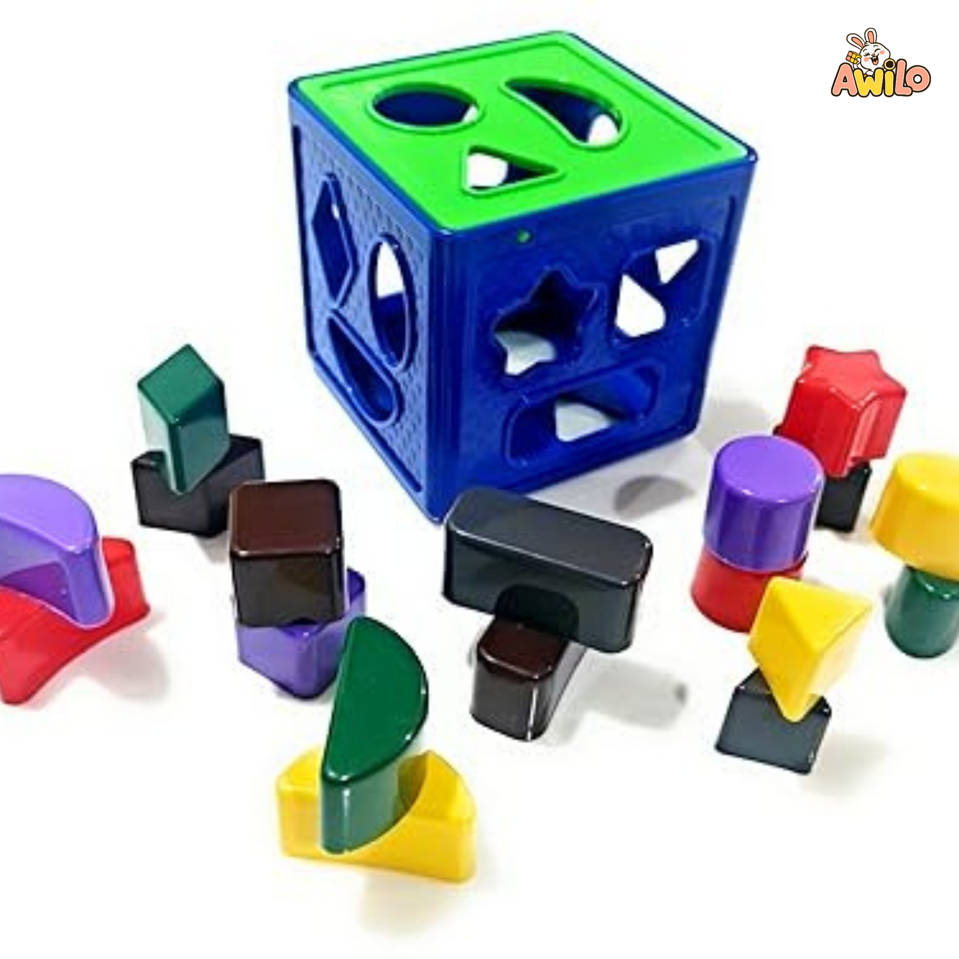 Shape Sorting Cube – Geometric Learning Toy (Multicolor) - Awilo