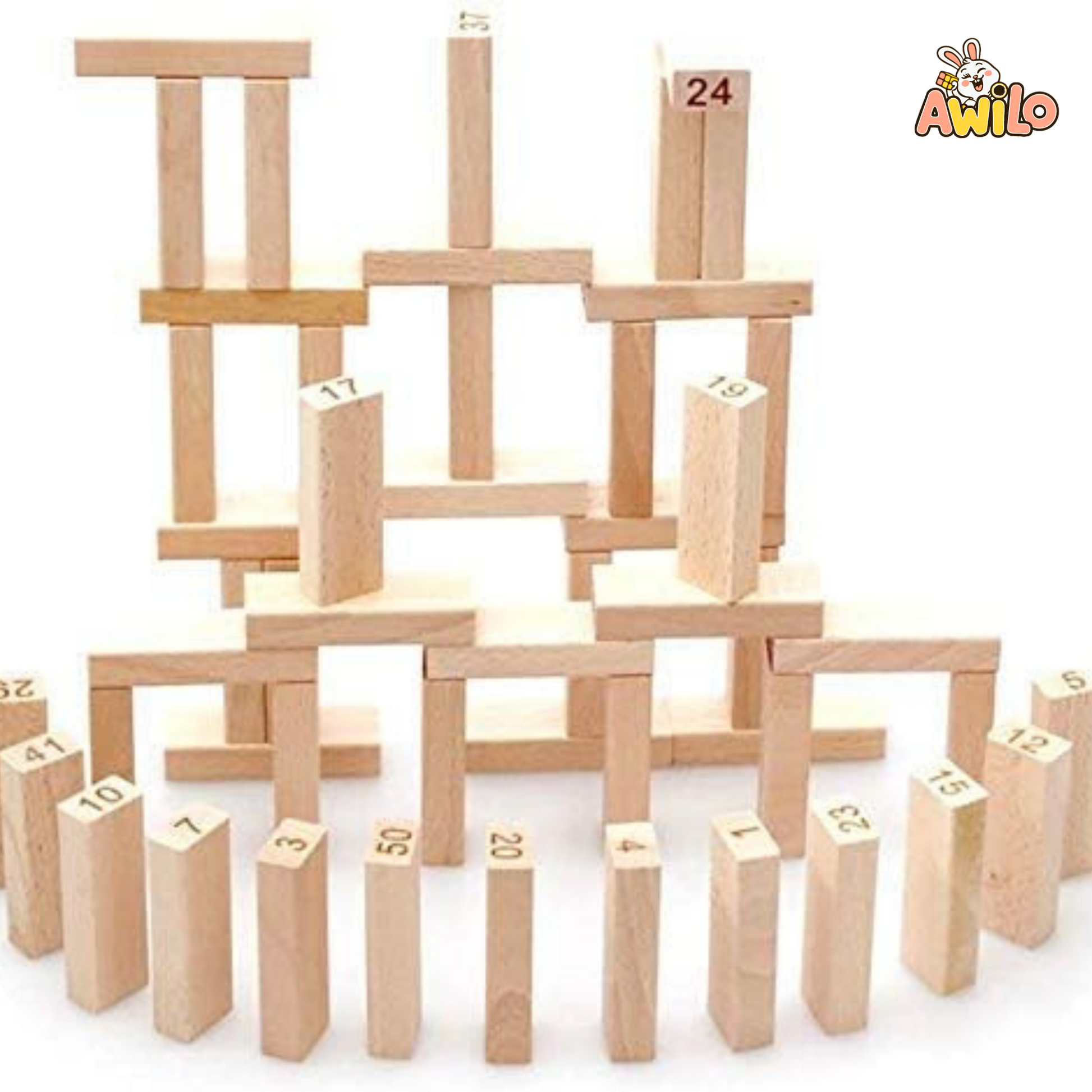 Wooden Building Blocks – 48 Pcs Educational Toy Set for Kids - Awilo