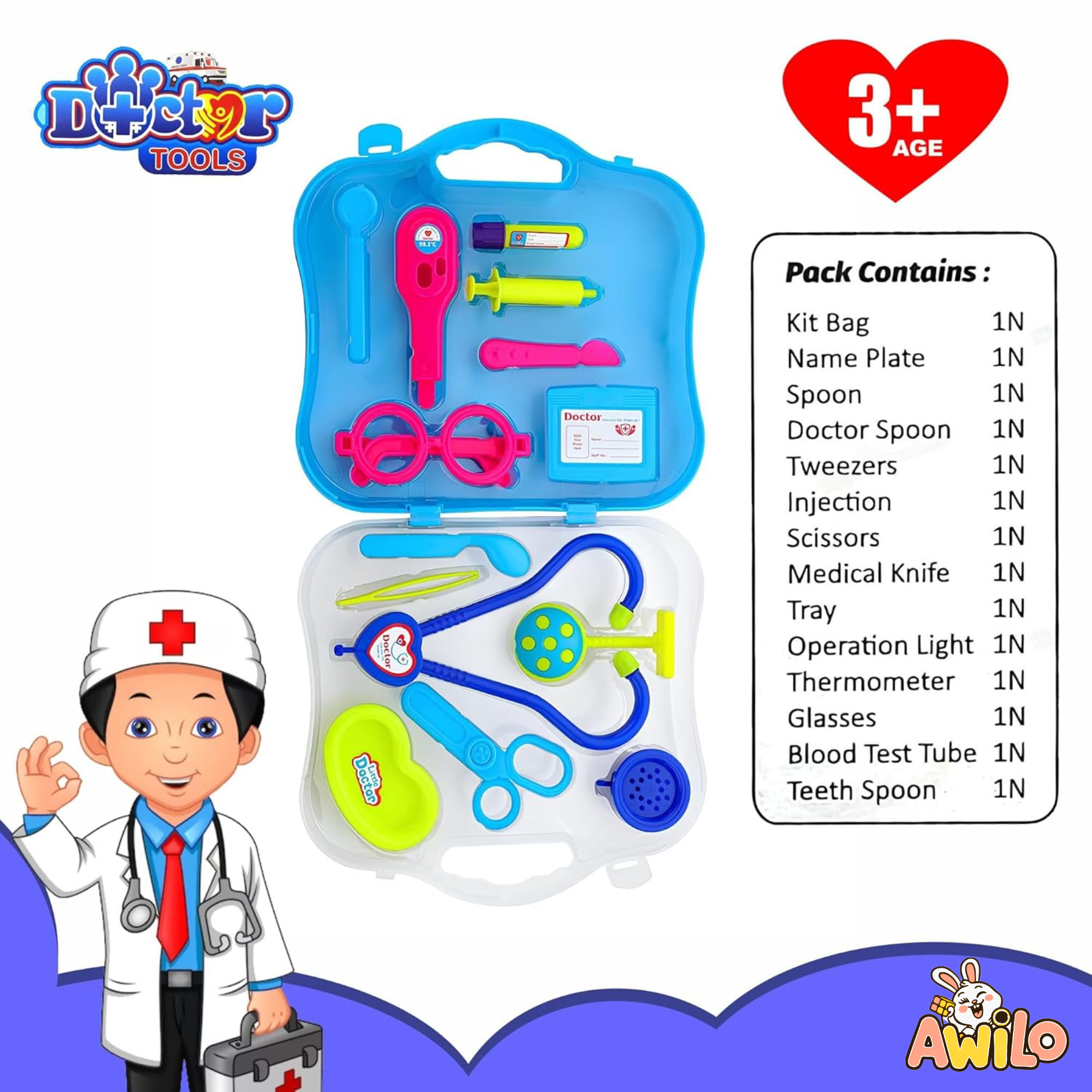 Doctor Kit Toy Set for Kids with Foldable Suitcase - Awilo