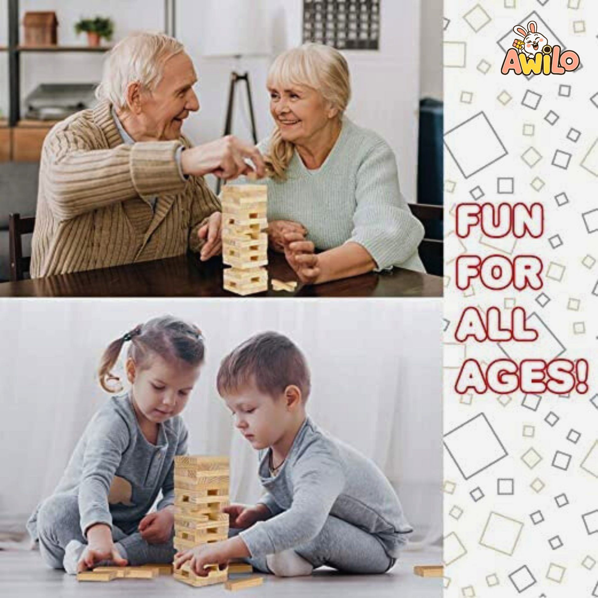 Wooden Building Blocks – 48 Pcs Educational Toy Set for Kids - Awilo