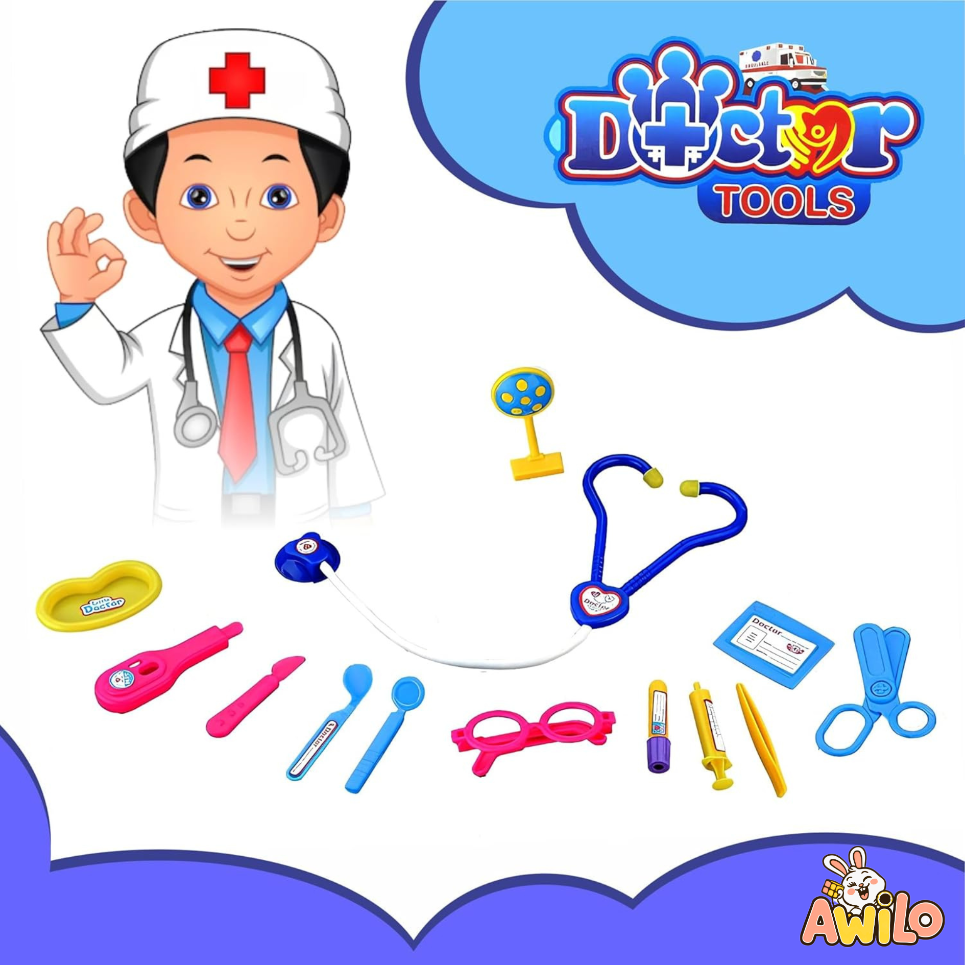 Doctor Kit Toy Set for Kids with Foldable Suitcase - Awilo