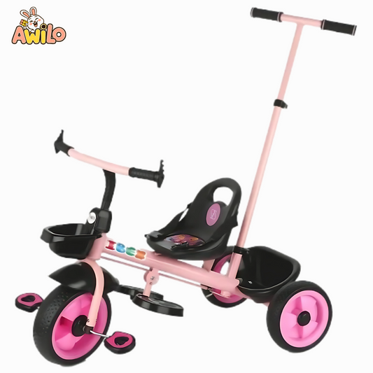 Ibex Handle Push Tricycle for Kids with Backrest & Basket - Awilo