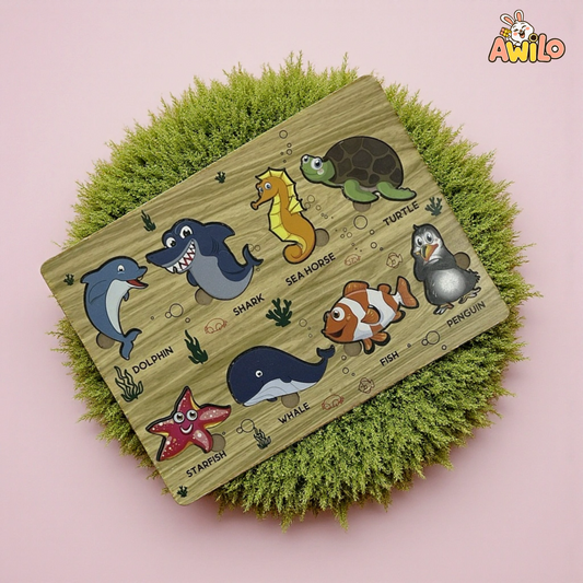 Wooden Sea Animal Puzzle Board for Kids - Awilo