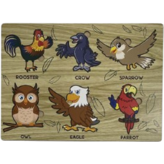 Wooden Educational Birds Puzzle Board for Kids - Awilo